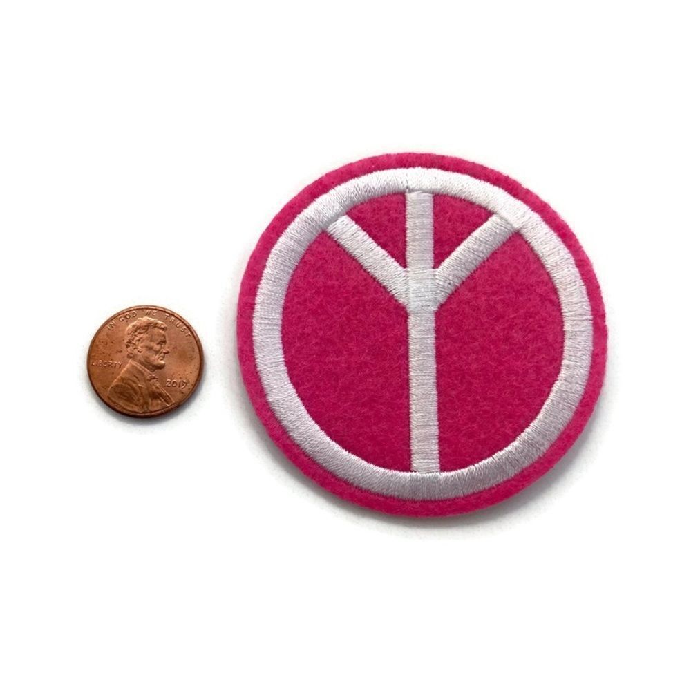 Pink Peace Symbol Embroidered Patch - Picture 2 of 3